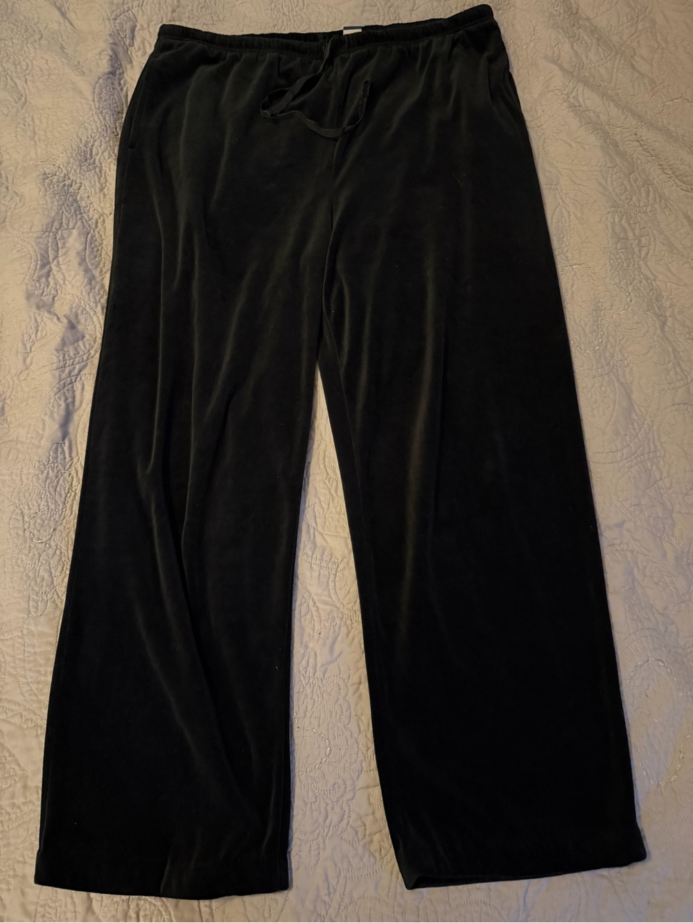 Vtg Lizsport Black Velvet Wide-Leg drawstring Pants